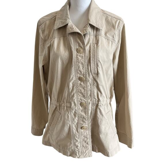 Eddie Bauer Jackets & Blazers - Eddie Bauer Jacket Women's Large Off-White Stretch Utility Drawstring Waist Long